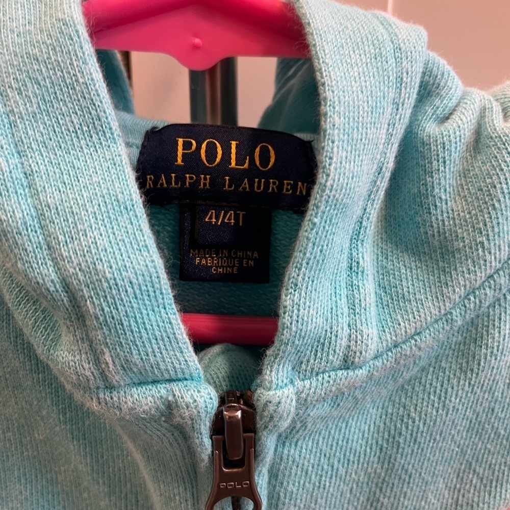 POLO size 4/4T aqua slip up hooded sweatshirt - Picture 4 of 7